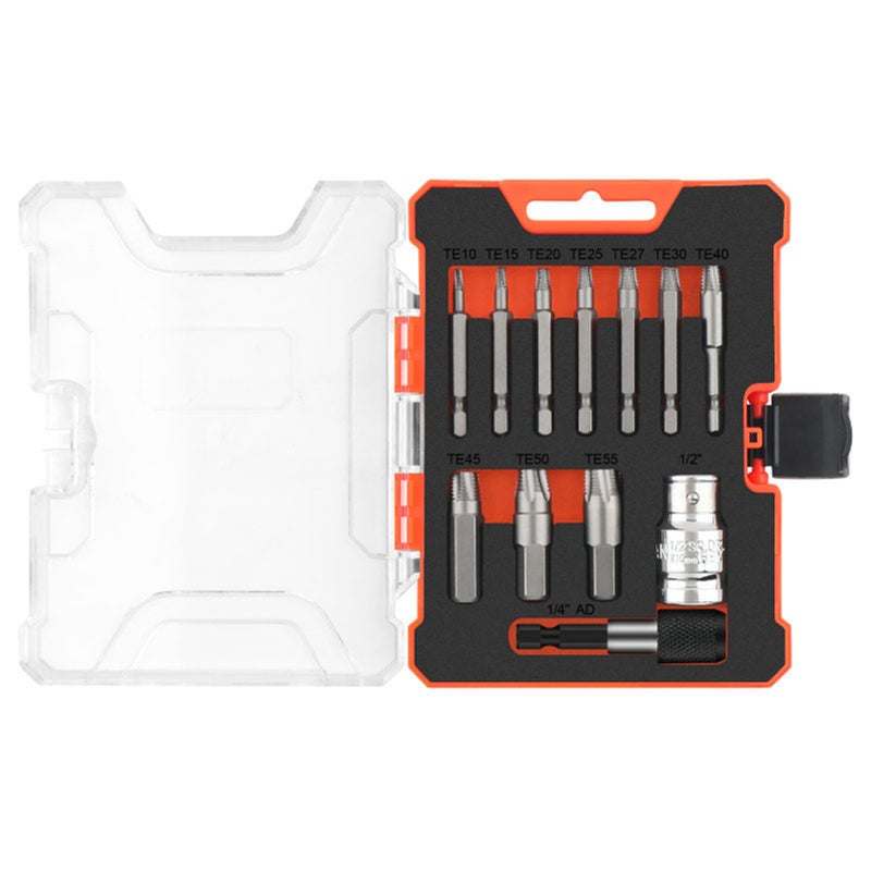 12Pcs Damaged Screw Extractor Set, Remover for Stripped Head Screws Nuts & Bolts Drill Bit Tools for Easy Removal of Rusty & Broken Hardware Can Not Drill Hole - Image 1