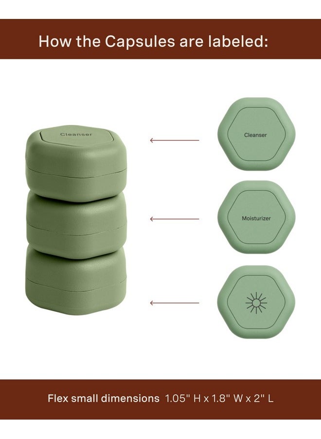 Cadence Travel Containers Skincare Set Magnetic Travel Capsules For Facial Cleanser Moisturizer Sunscreen 3 Medium Capsules (0.56Oz) With Cleanser Moisturizer & Sunicon Labels Eucalyptus  - Image 2
