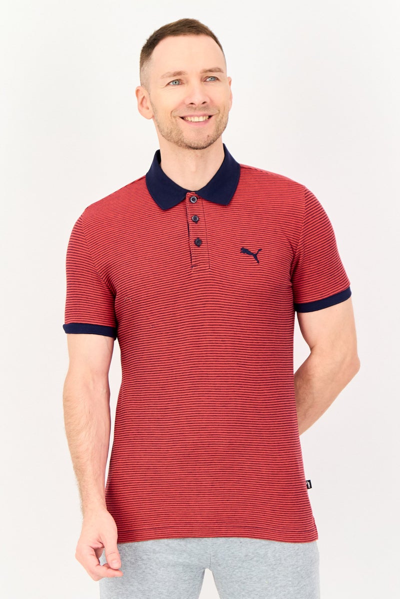 PUMA قميص بولو قصير الأكمام للرجال بتصميم نحيف، أحمر - Image 1