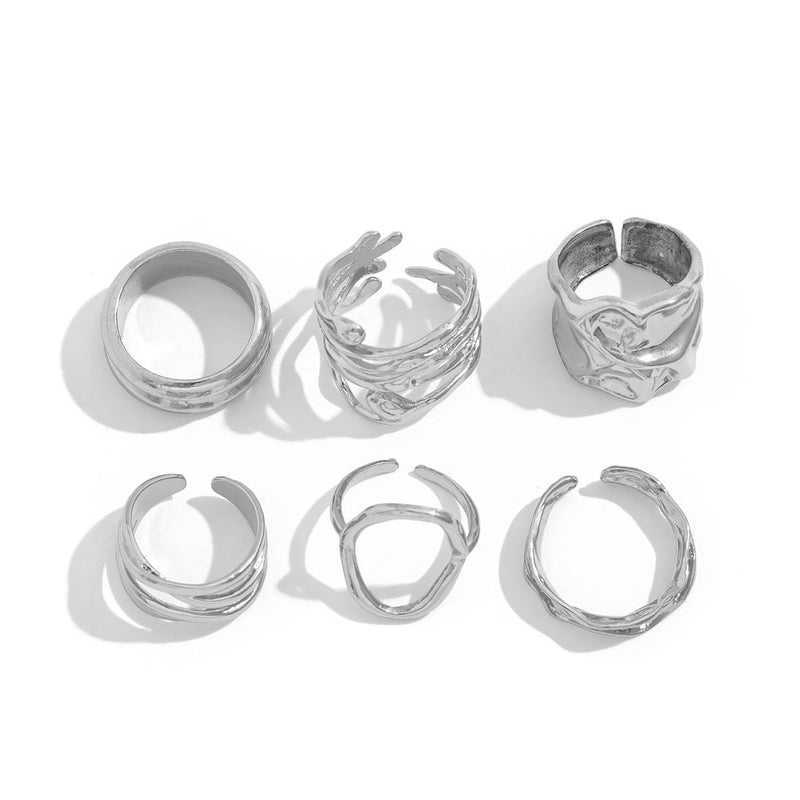 ANGLEQUEEN Gold Chunky Rings Set for Women Open Stacking Knuckle Ring Silver Adjustable Round Dome Rings Set Minimalist Irregular Statement Women Ring Jewelry (Silver5) - Image 5