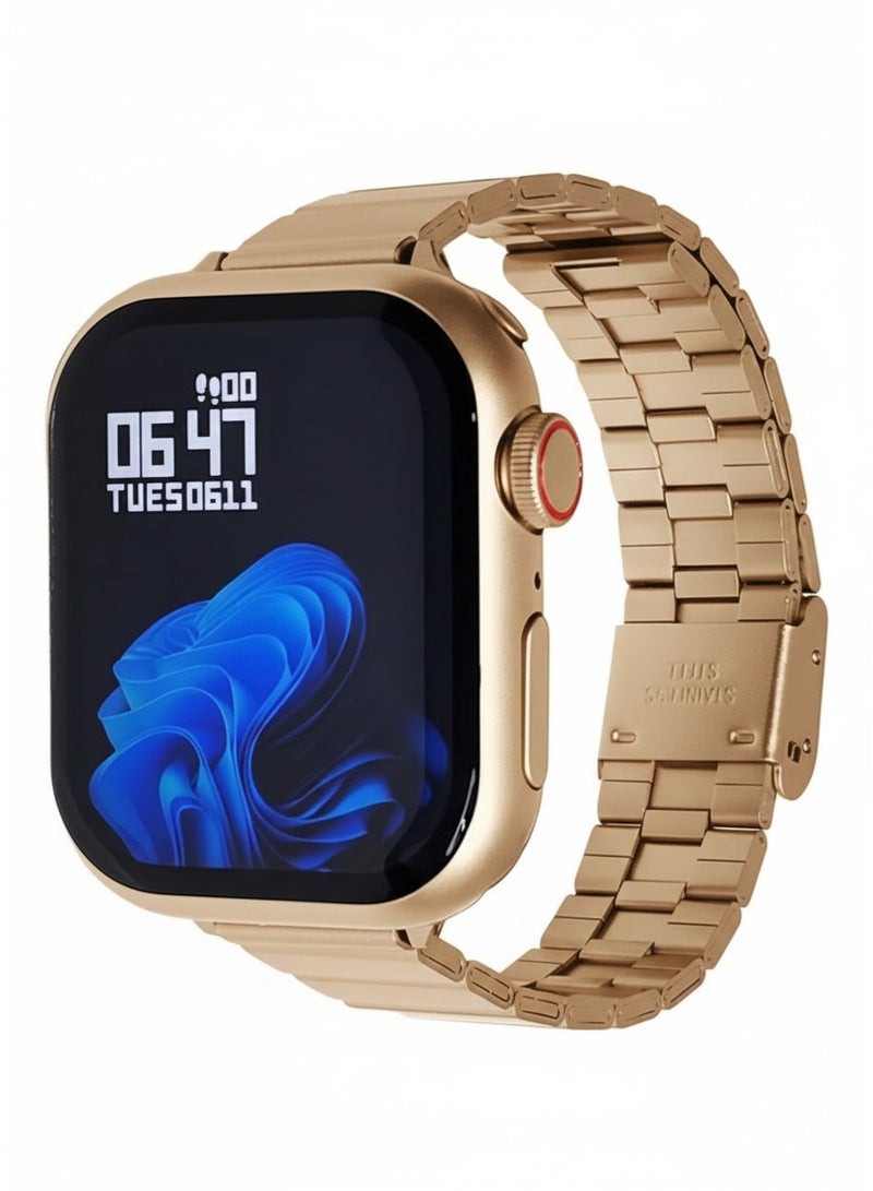 هينو تيكو HW9 ميني سمارت ووتش سيريز 9 - شاشة أموليد - 41 ملم - 1.8 بوصة - 2 سوار في 1 (سيليكون ومعدن) - ذهبى - Image 1