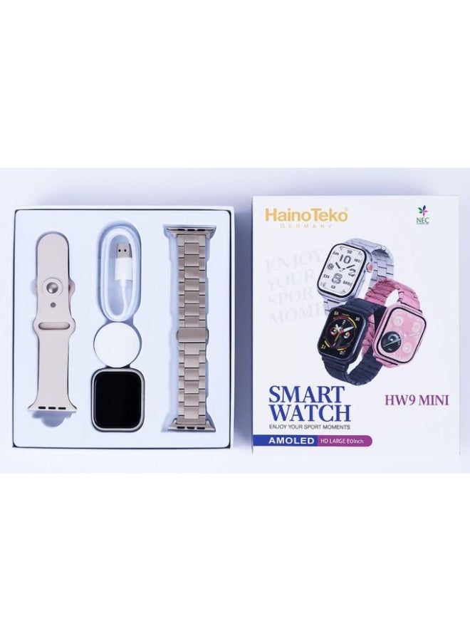 هينو تيكو HW9 ميني سمارت ووتش سيريز 9 - شاشة أموليد - 41 ملم - 1.8 بوصة - 2 سوار في 1 (سيليكون ومعدن) - ذهبى - Image 2
