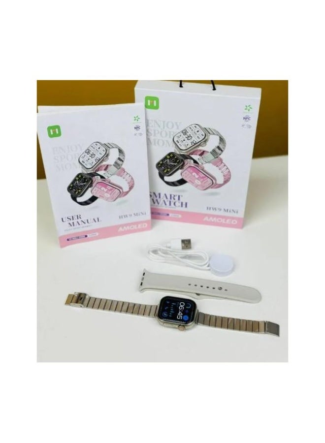 هينو تيكو HW9 ميني سمارت ووتش سيريز 9 - شاشة أموليد - 41 ملم - 1.8 بوصة - 2 سوار في 1 (سيليكون ومعدن) - ذهبى - Image 3