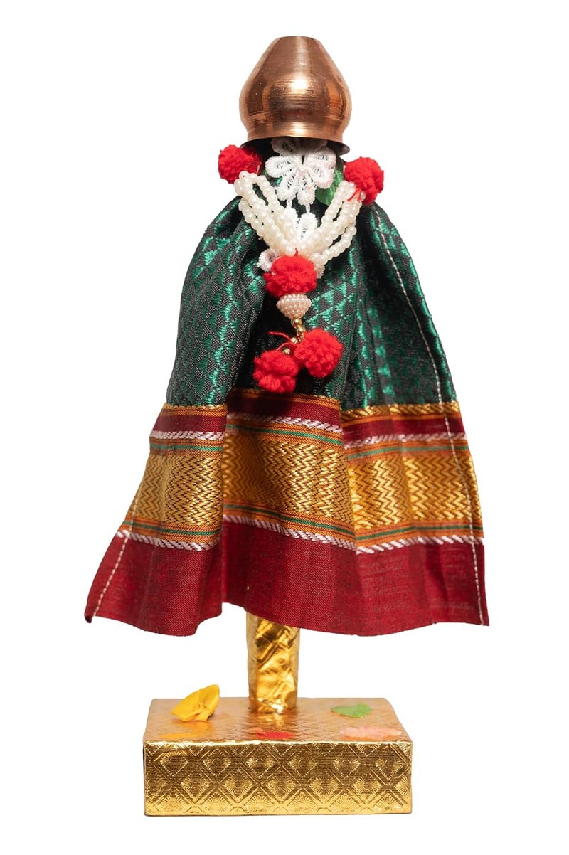 Punyatva Readymade Gudhi Green Khan Maharashtrian Festival Gudi Padwa StandGudiPadwa Decoration Showpiece with Copper Vessel MediumGudhiPadwa GiftGudhiPadawa Dcor - Image 2
