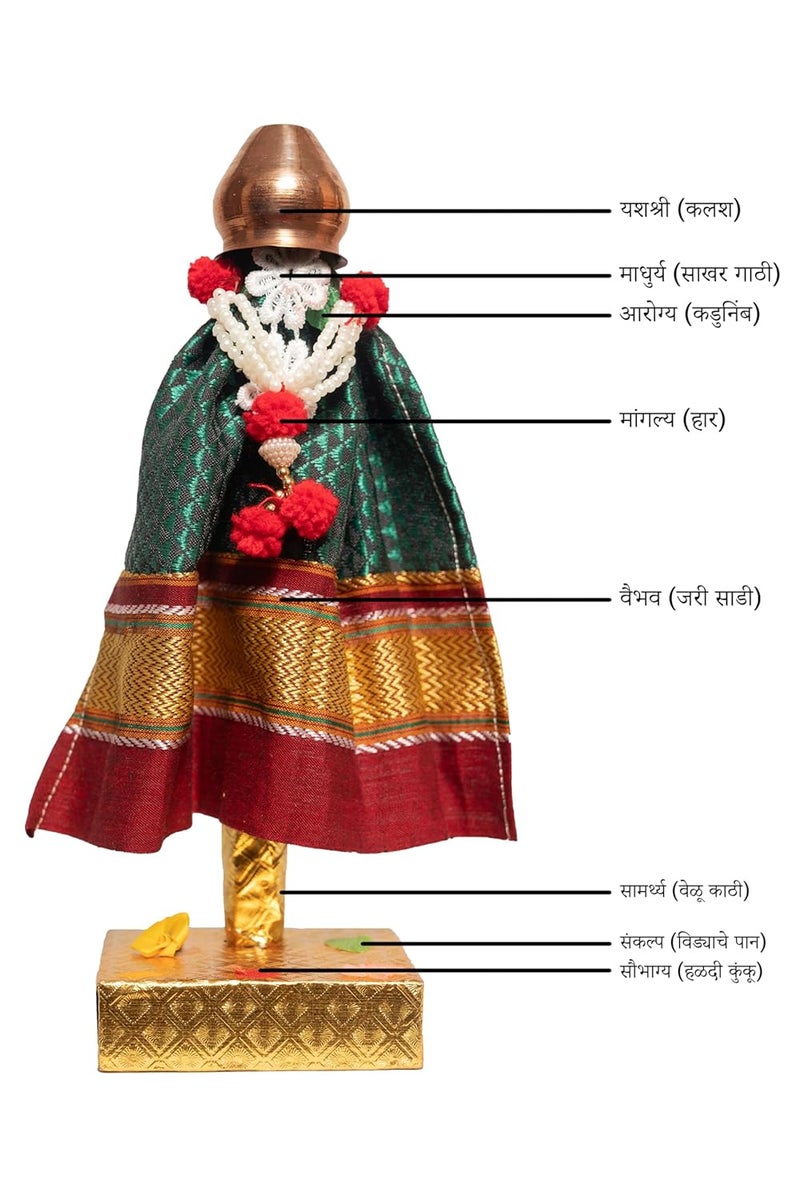 Punyatva Readymade Gudhi Green Khan Maharashtrian Festival Gudi Padwa StandGudiPadwa Decoration Showpiece with Copper Vessel MediumGudhiPadwa GiftGudhiPadawa Dcor - Image 4