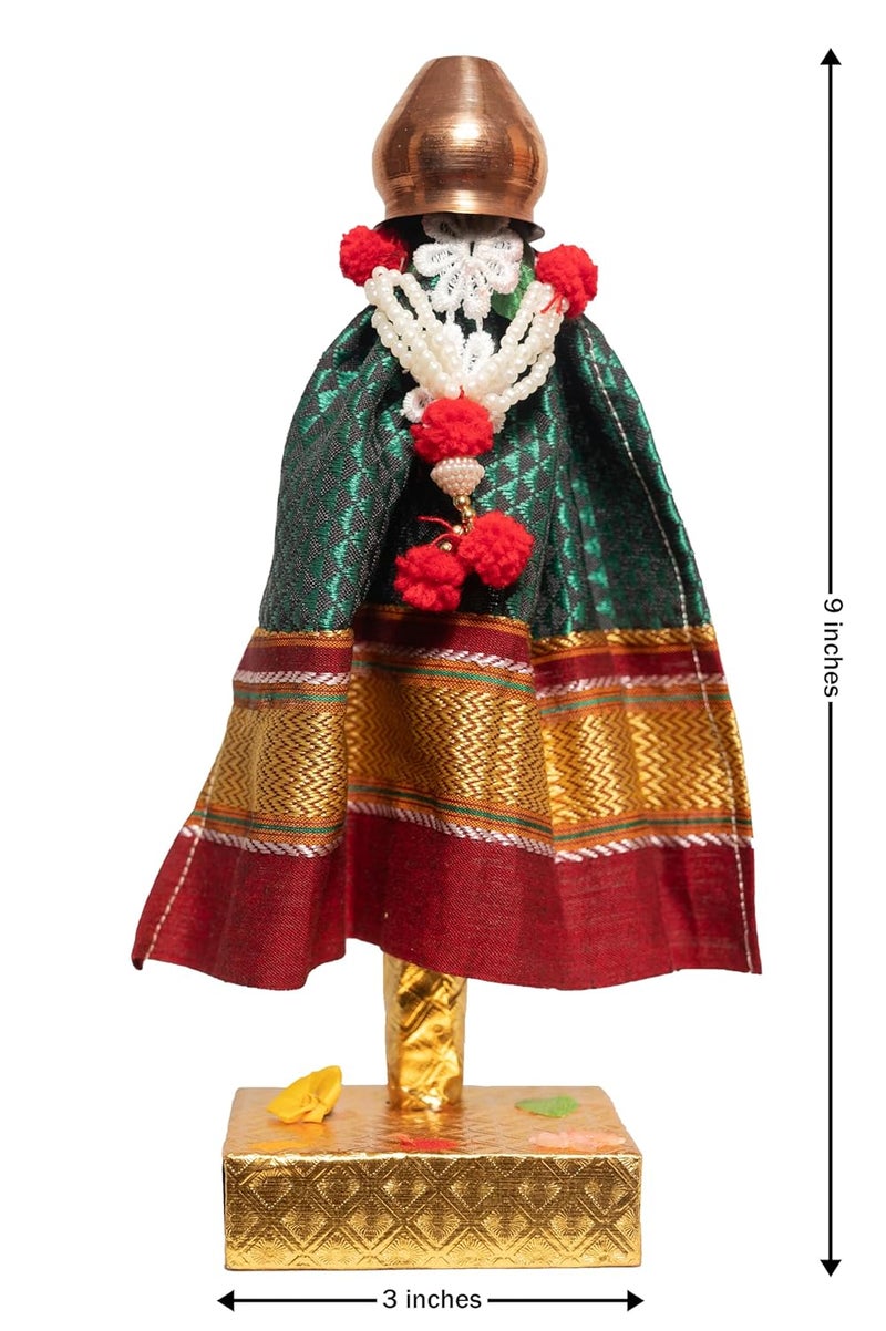 Punyatva Readymade Gudhi Green Khan Maharashtrian Festival Gudi Padwa StandGudiPadwa Decoration Showpiece with Copper Vessel MediumGudhiPadwa GiftGudhiPadawa Dcor - Image 5