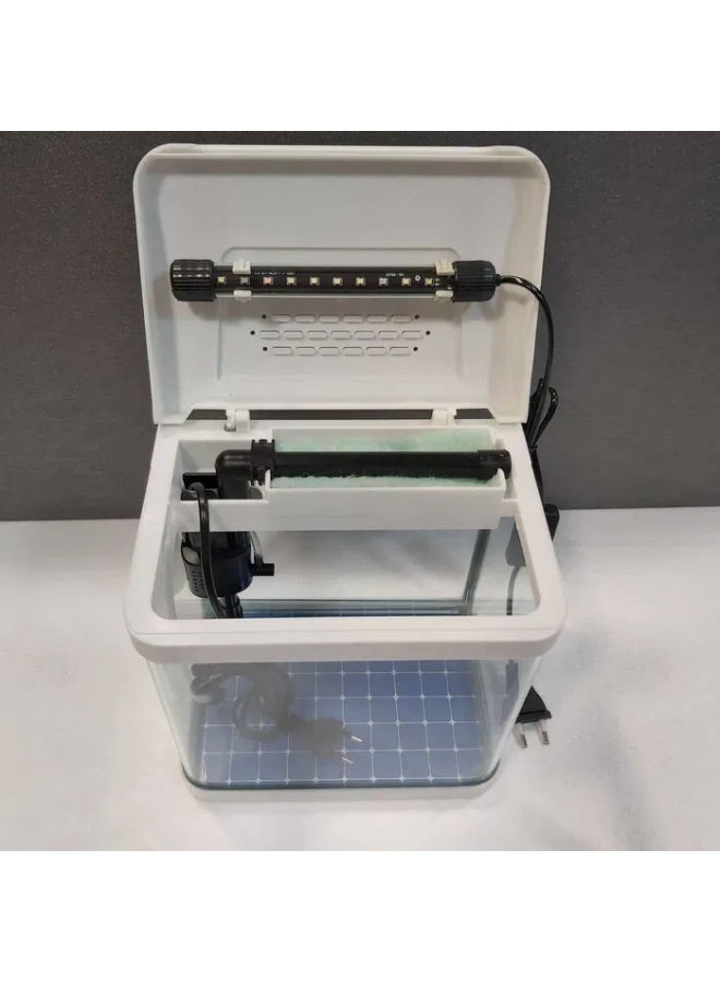 حوض سمك صغير زجاجي أبيض اللون، سمكة سعيدة للمنزل والمكتب - Image 1