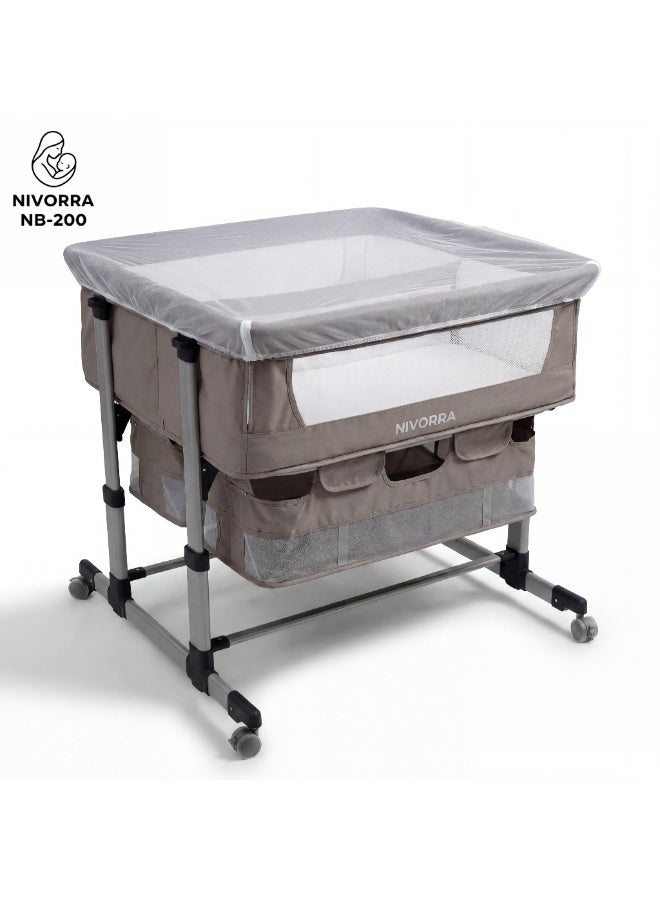 Nivorra Dual Baby Bassinet for Twins, 6-Level Adjustable Height, 7-20° Anti-Reflux Slope, Breathable Mesh & Silent 360° Lockable Wheels - Image 1