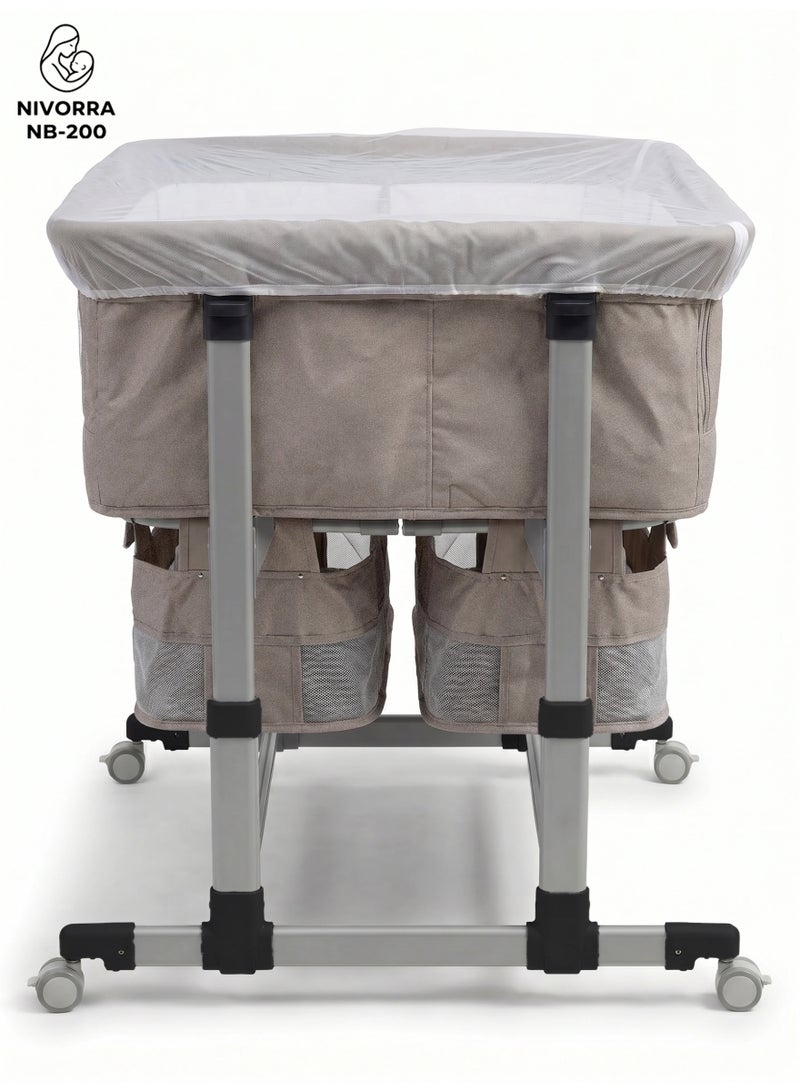 Nivorra Dual Baby Bassinet for Twins, 6-Level Adjustable Height, 7-20° Anti-Reflux Slope, Breathable Mesh & Silent 360° Lockable Wheels - Image 4