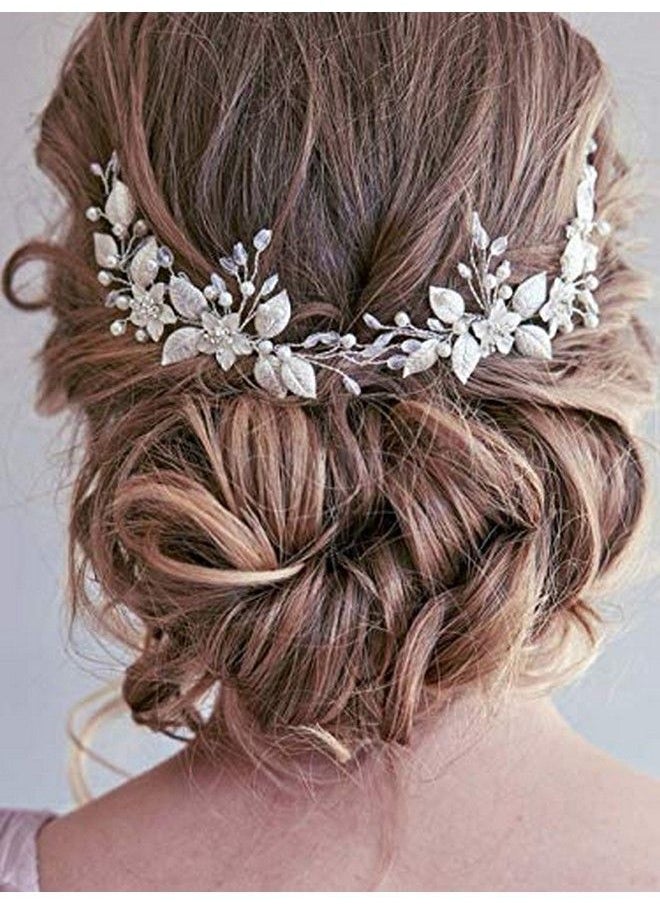 Aukmla - Leaf Bride Wedding Hair Comb Flower Bridal Hair Pieces Rhinestones Side Comb Hair Accessories For Women And Girls (Pack Of 2) (Silver) - Image 1