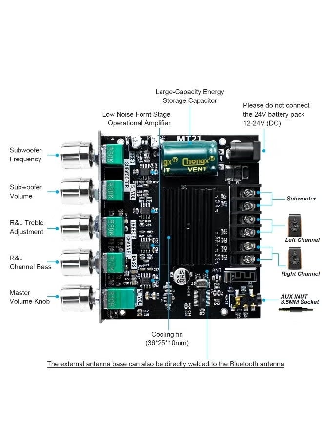 GMORO 2.1 Channel Bluetooth Audio Power Amplifier Board 50W×2+100W with Treble and Bass Control for DIY Bluetooth Speaker Home Theater - Image 2