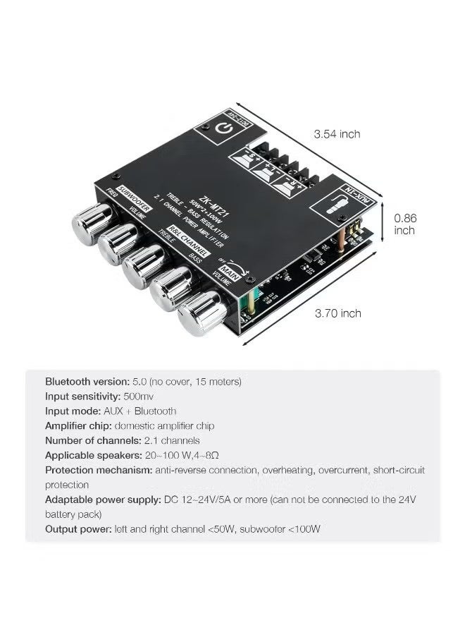 GMORO 2.1 Channel Bluetooth Audio Power Amplifier Board 50W×2+100W with Treble and Bass Control for DIY Bluetooth Speaker Home Theater - Image 4