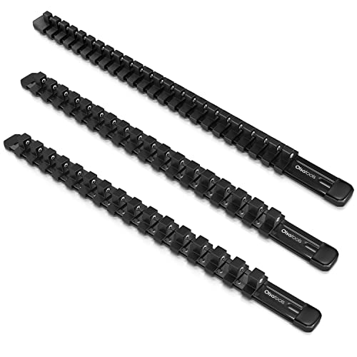 Olsa Tools Socket Organizer Set (3pc, Black) - Socket Holder and Socket Rail for 1/2-Inch, 3/8-Inch, and 1/4-Inch Drive Sockets - Holds 58 Chrome or Impact Sockets - Professional-Grade - Part: 1023 - Image 1