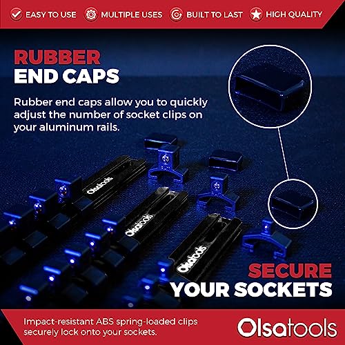 Olsa Tools Socket Organizer Set (3pc, Black) - Socket Holder and Socket Rail for 1/2-Inch, 3/8-Inch, and 1/4-Inch Drive Sockets - Holds 58 Chrome or Impact Sockets - Professional-Grade - Part: 1023 - Image 4