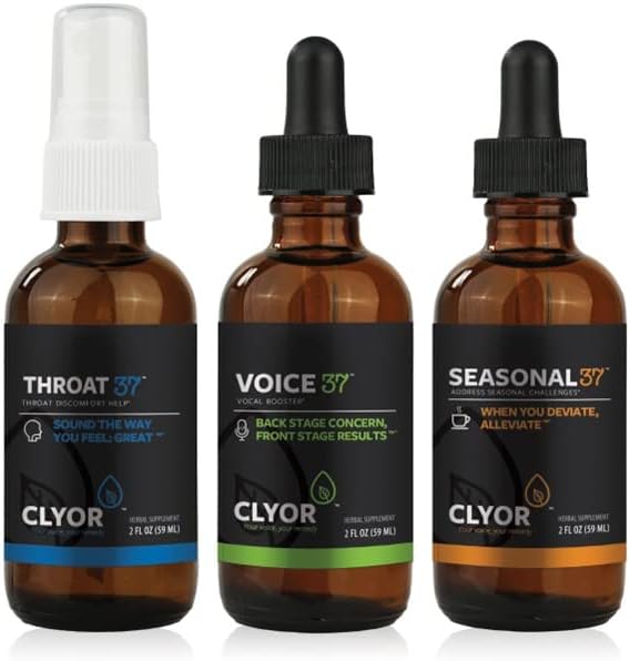 CLYOR Voice37 Singers Voice Remedy Throat37 Sore Throat Remedy Seasonal37 Cold Remedy  All Natural Vocal Booster Sore Throat Remedy Cold Remedy Bundle of All 3 Bottles - Image 1