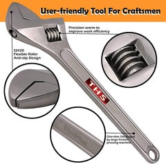 THS THS 6 150mm Adjustable Wrench Adjustable Spanner Precision Milled Jaws for Max Gripping Power AntiCorrosion DIN Standard Dieforged RustProof Durable  - Image 2