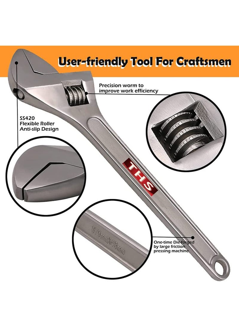 THS - THS 6 150mm Adjustable Wrench Adjustable Spanner Precision Milled Jaws for Max Gripping Power AntiCorrosion DIN Standard Dieforged RustProof Durable - Image 1