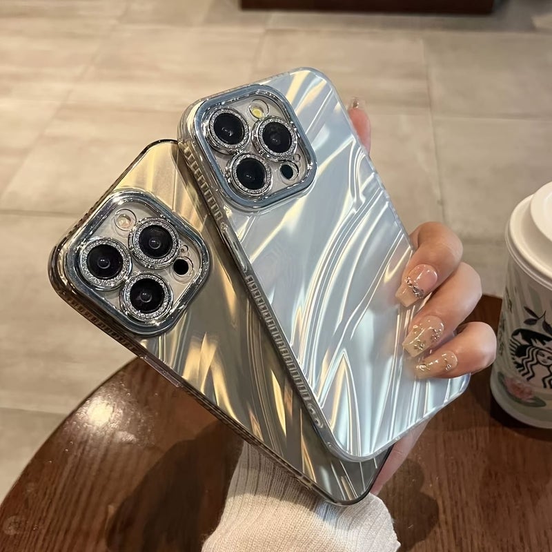 Light Pink Premium Water Ripple Pleated Phone Case Glitter Lens Film Compatible With iPhone 14 Plus - Image 1