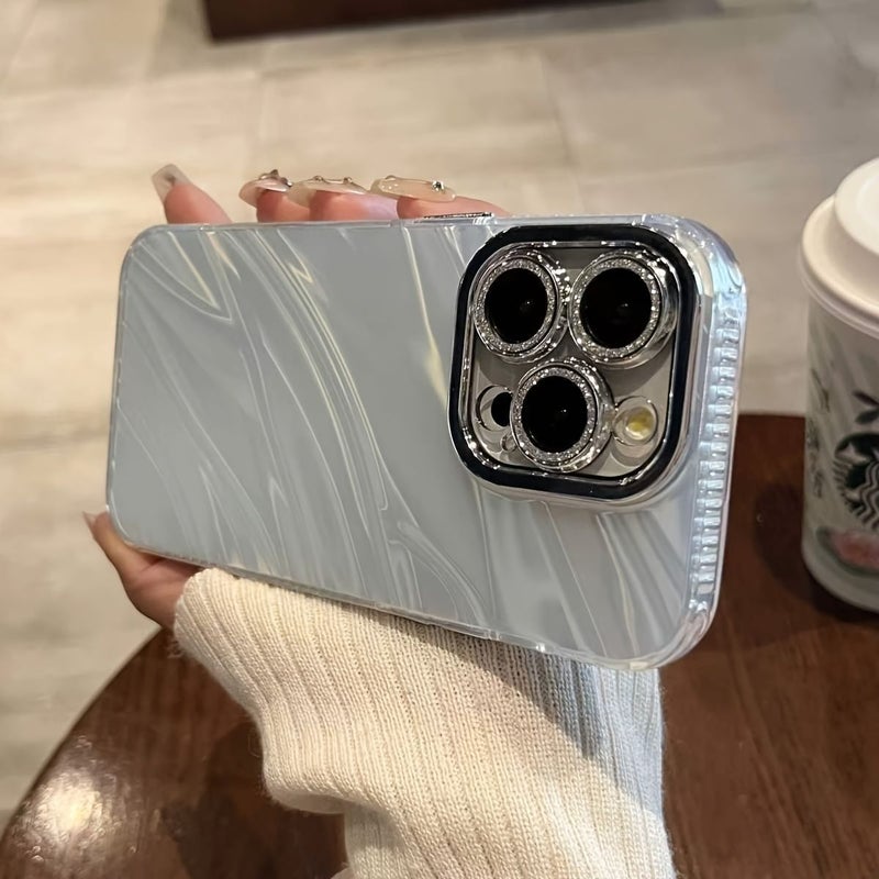 Light Pink Premium Water Ripple Pleated Phone Case Glitter Lens Film Compatible With iPhone 14 Plus - Image 5