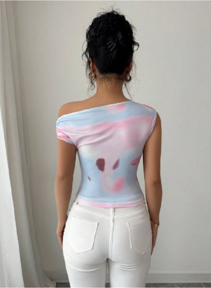 Shein Calvaya Women's Oblique Shoulder Minimalist Casual Blouse, Suitable For Summer  - Image 3