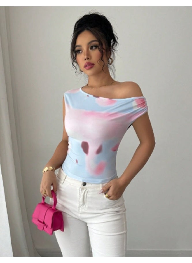 Shein Calvaya Women's Oblique Shoulder Minimalist Casual Blouse, Suitable For Summer  - Image 2