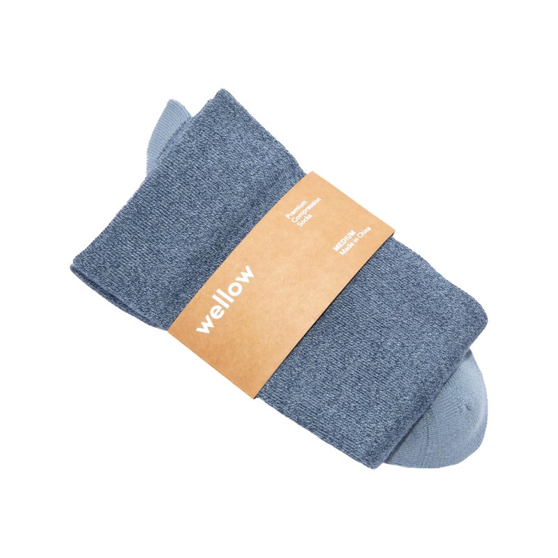 Wellow Knee High Compression Socks for Men & Women | 18-25 mmHg Made with Viscose from Bamboo | Nurses & Pregnancy Support | Relieves Swelling | Regular, MD, Blue Steel - Twist - Image 1