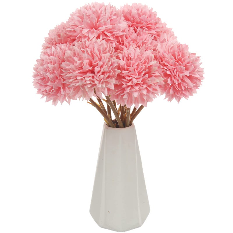 Tinsow 12 Pcs Faux Ball Chrysanthemum Bouquet Pink Artificial Ball Flowers Fake Sring Flowers for Home Garden Party Wedding Decoration 12 Pink