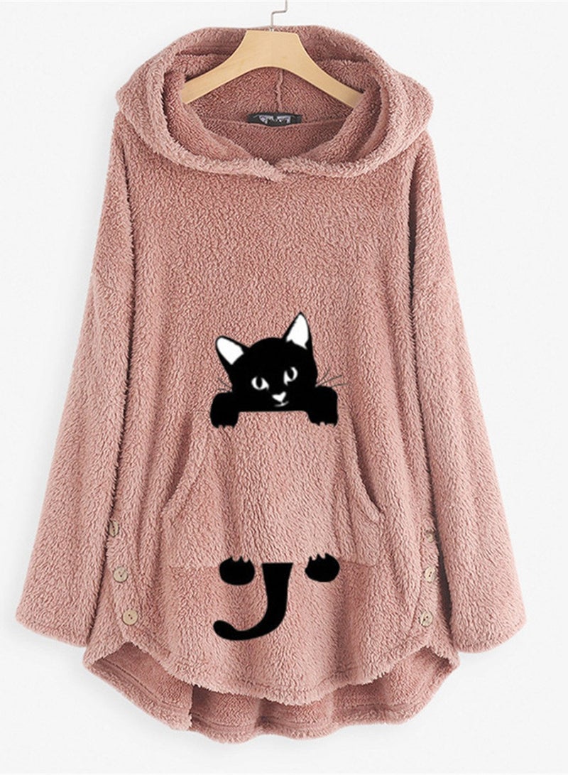 Loquat Autumn And Winter New Embroidered Hoodie Loose Fashion Warm Casual Jacket Pink  - Image 1