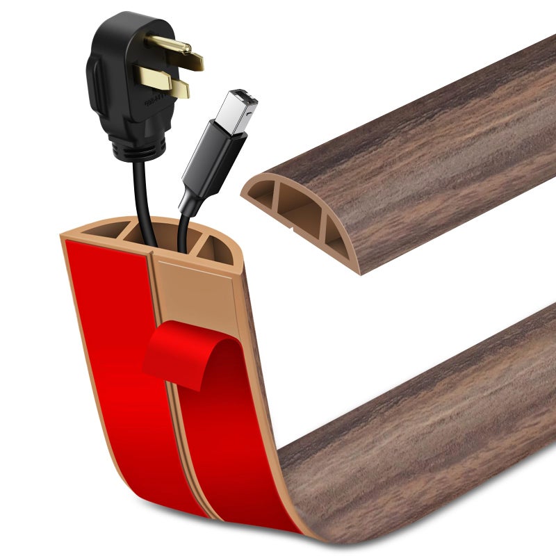 LSGCQ Floor Cord Cover Self Adhesive Cord Hider Floor Extension Cord Covers for Floor Power Cord Protector Cable Management Prevent Cable Trips Cable Cavity 0.47" W x 0.27" H (Smoked Brown Wood, 3.3Ft) - Image 1