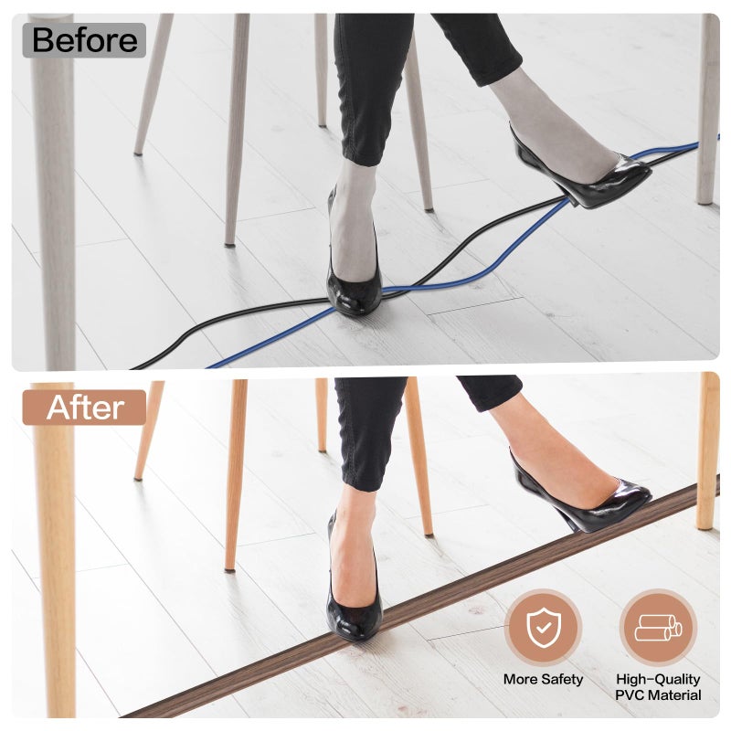 LSGCQ Floor Cord Cover Self Adhesive Cord Hider Floor Extension Cord Covers for Floor Power Cord Protector Cable Management Prevent Cable Trips Cable Cavity 0.47" W x 0.27" H (Smoked Brown Wood, 3.3Ft) - Image 5