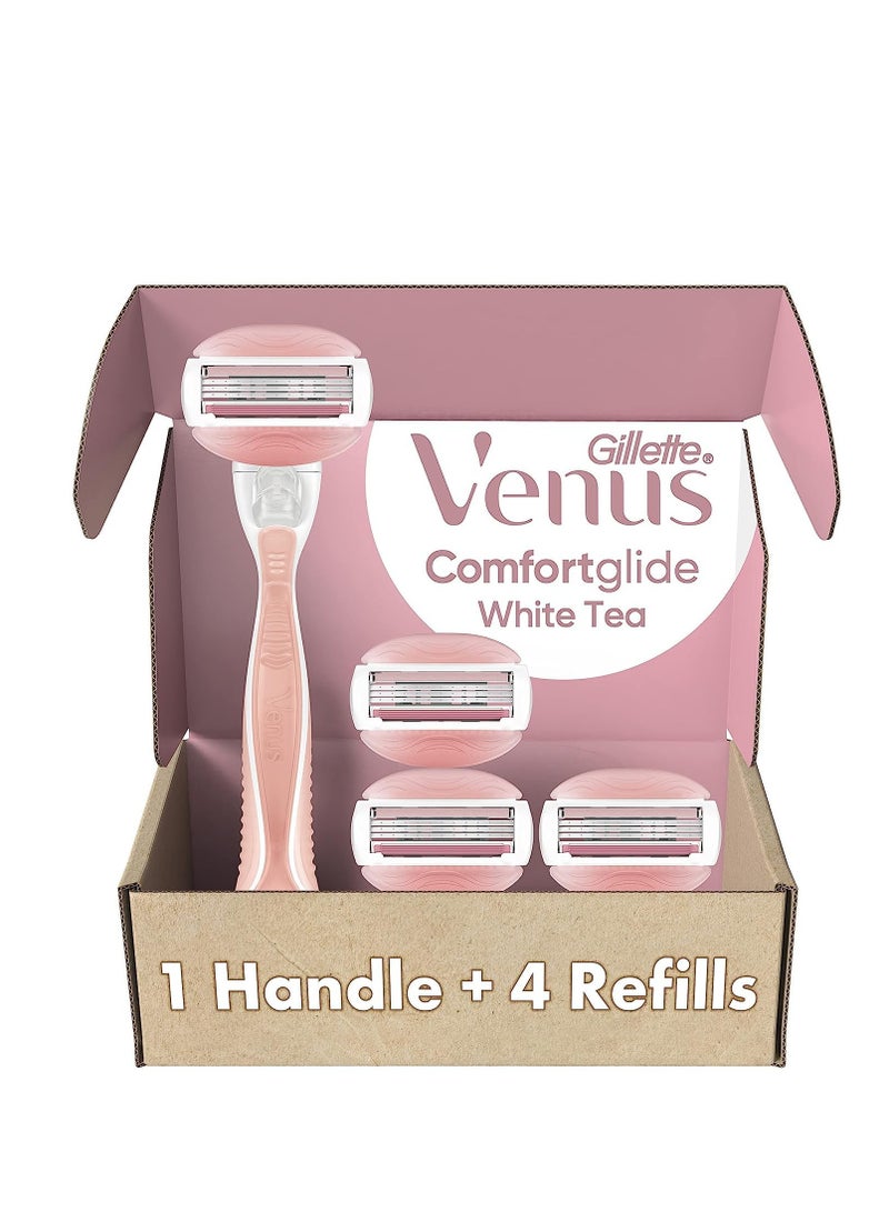 Gillette شفرة حلاقة جيلت فينوس كومفورت غلايد شاي أبيض للنساء 1 مقبض + 4 شفرات بديلة، هدايا العيد للنساء - Image 1