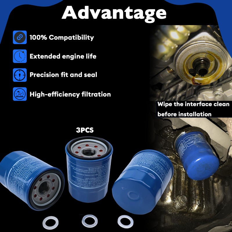 TRSCJXN 3PCS 15400-PLM-A02 Engine Oil Filter 94109-14000 Washers Kit Fit for Honda Acura-Accord CR-V Civic HR-V Pilot Fit CR-Z, Replaces 15400-PLC-003,15400-PLC-004,15400-PLM-A01,15400-RTA-003,15400-RTA-004 - Image 4