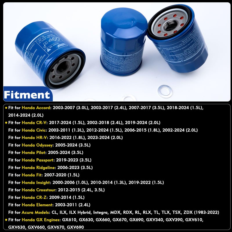 TRSCJXN 3PCS 15400-PLM-A02 Engine Oil Filter 94109-14000 Washers Kit Fit for Honda Acura-Accord CR-V Civic HR-V Pilot Fit CR-Z, Replaces 15400-PLC-003,15400-PLC-004,15400-PLM-A01,15400-RTA-003,15400-RTA-004 - Image 3