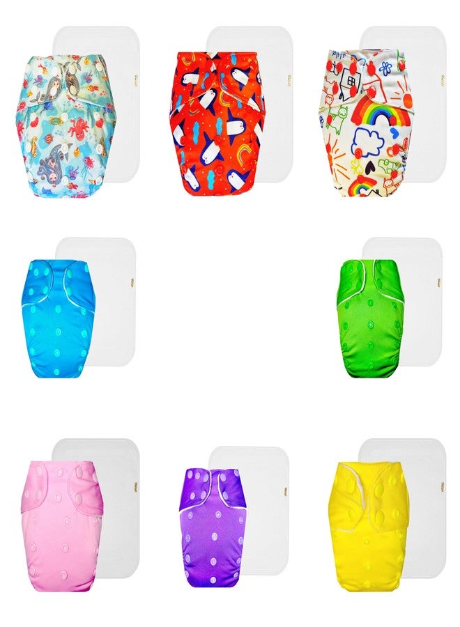 Dumbledo Premium Cloth Diaper with Cotton Insert (Pack of 8) | Soft & Gentle | Reusable & Washable | Travel Friendly | Worry-Free Diapering | 3 Months - 3 Years | Unisex Baby - Image 1