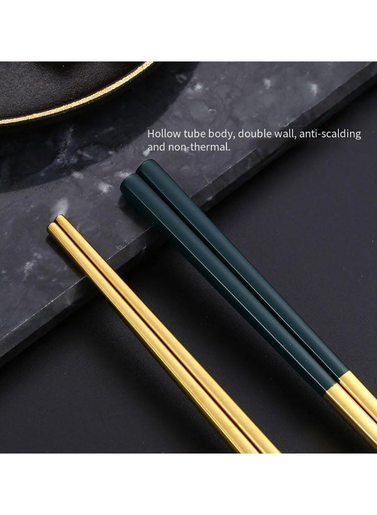 5 Pairs Stainless Steel Chopsticks Set, 304 Metal Reusable, Square Anti-Slip Design, Dishwasher Safe, Lightweight Korean Japanese Chopsticks for Sushi, Noodles, Hot Pot, 23cm – Gold Black - Image 5