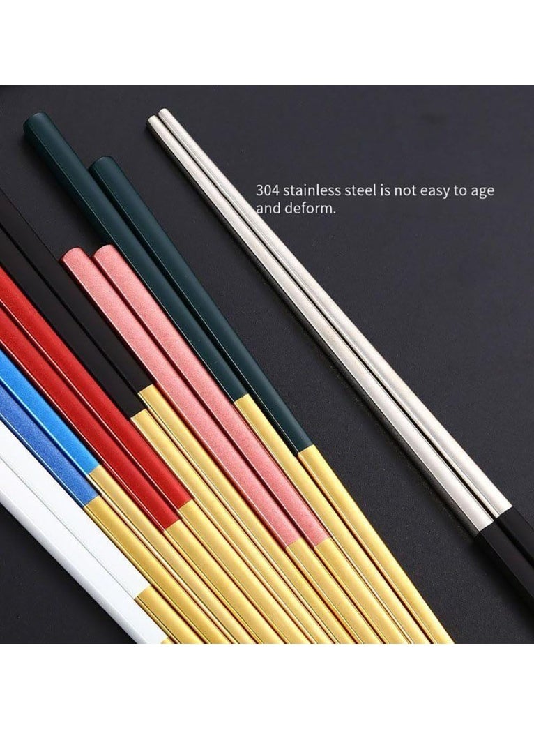 5 Pairs Stainless Steel Chopsticks Set, 304 Metal Reusable, Square Anti-Slip Design, Dishwasher Safe, Lightweight Korean Japanese Chopsticks for Sushi, Noodles, Hot Pot, 23cm – Gold Black - Image 4