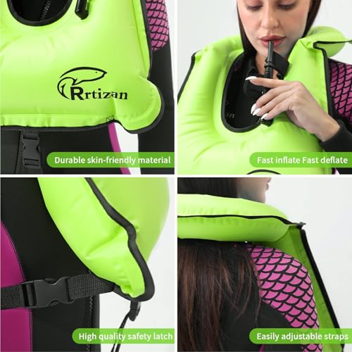 Rrtizan Snorkel Vest, Adults Portable Inflatable Swim Vest Jackets for Snorkeling Swimming Diving Safety(Green) - Image 3