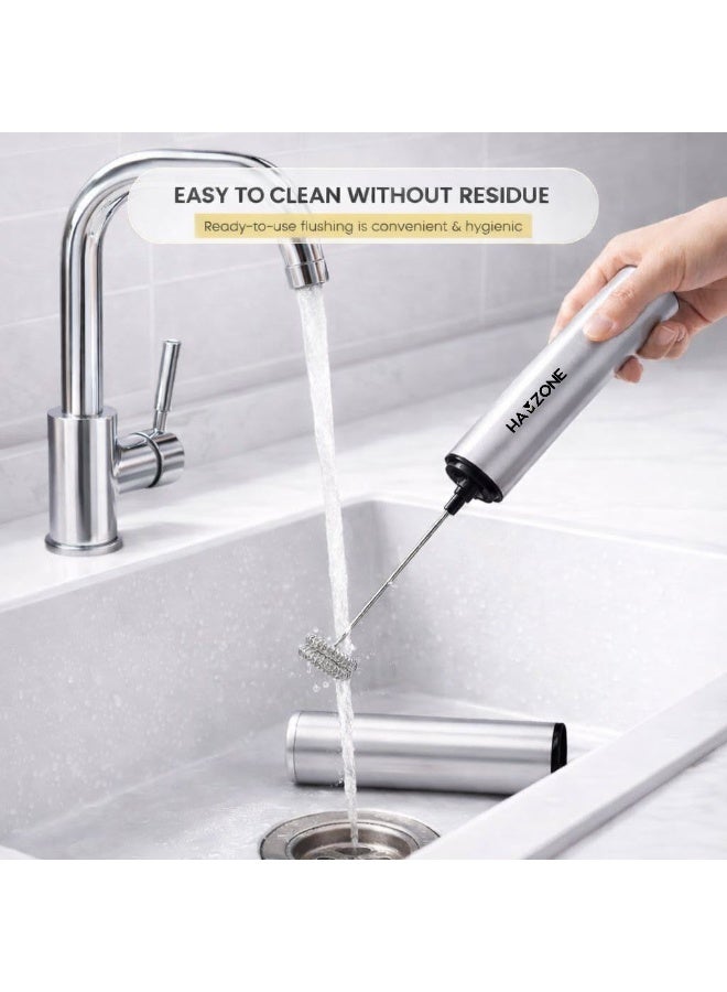 Hamzone Milk Frother Handheld, Electric Coffee Frother Mini Whisk with Stand, Stainless Steel Foam Maker for Cappuccino, Lattes, Matcha & Hot Chocolate | Silver Gray - Image 3