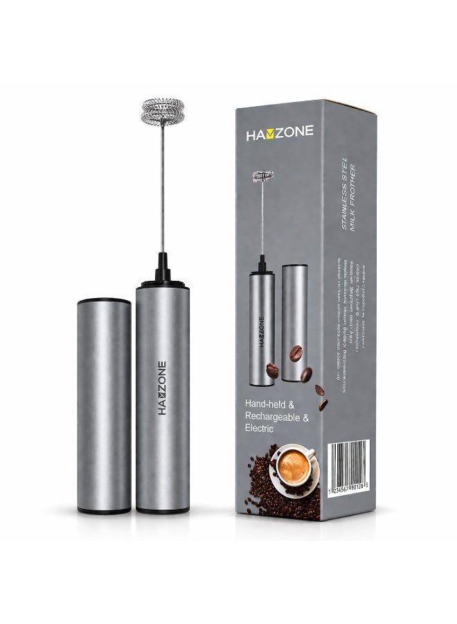 Hamzone Handheld Milk Frother with Protective Cover, Electric Coffee Frother Whisk, USB-C Rechargeable High Speed Foam Maker, for Cappuccino, Coffee, Frappe, Matcha & Hot Chocolate, Silver Grey - Image 1