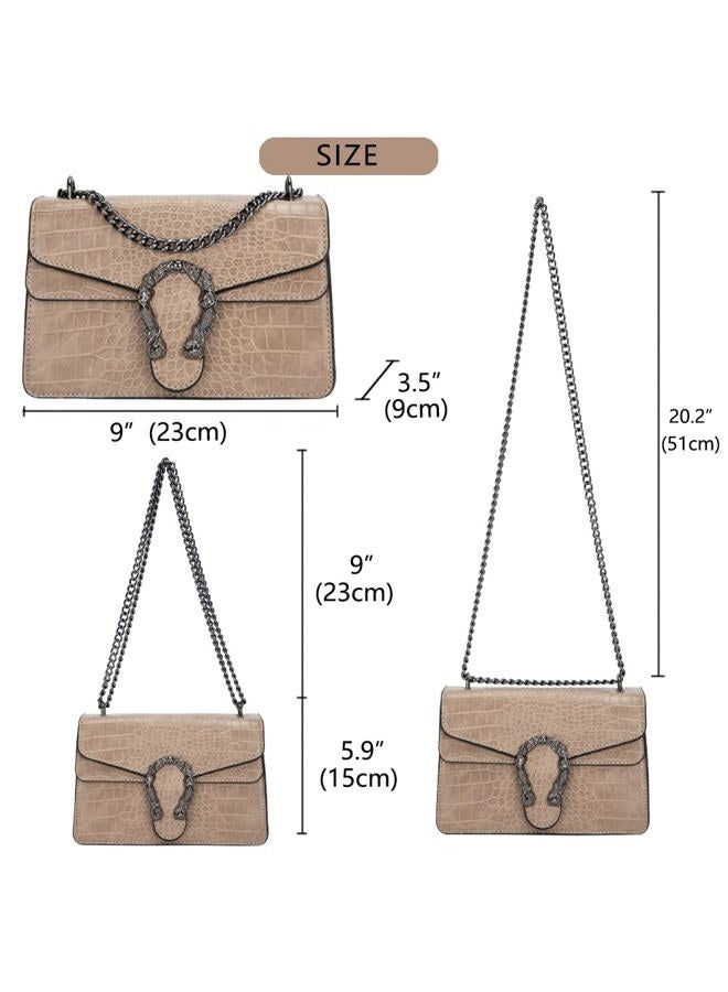 DEEPMEOW Crossbody Shoulder Chain Purse for Women - Crocodile Grain PU Leather Messenger Bag Evening Square Satchel Handbag (Z-Khaki small size) - Image 3