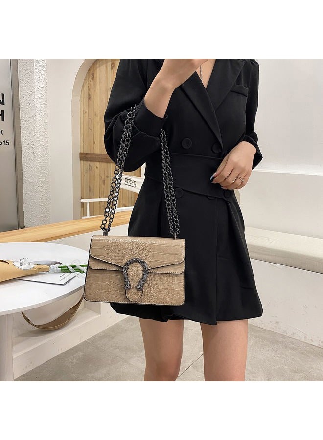 DEEPMEOW Crossbody Shoulder Chain Purse for Women - Crocodile Grain PU Leather Messenger Bag Evening Square Satchel Handbag (Z-Khaki small size) - Image 2