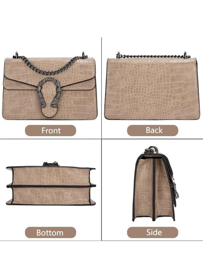 DEEPMEOW Crossbody Shoulder Chain Purse for Women - Crocodile Grain PU Leather Messenger Bag Evening Square Satchel Handbag (Z-Khaki small size) - Image 4