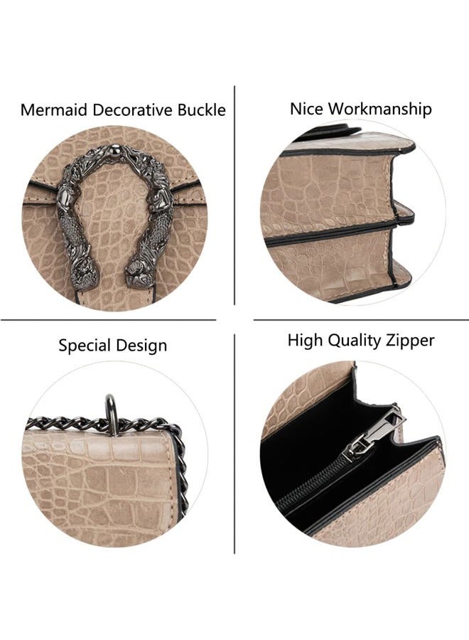 DEEPMEOW Crossbody Shoulder Chain Purse for Women - Crocodile Grain PU Leather Messenger Bag Evening Square Satchel Handbag (Z-Khaki small size) - Image 5