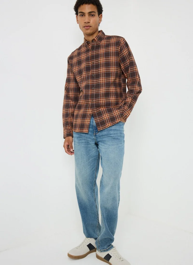 Matalan Orange Check Flannel Long Sleeve Shirt