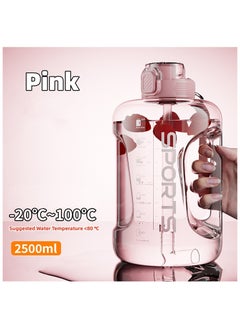 Soofam Large Capacity 2.5L Sports Water Bottle Tritan Material for Men and Women with straw and brush Pink  - Image 1