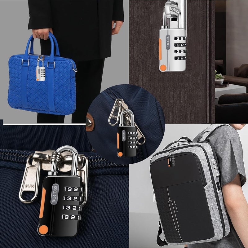 DOCOSS Metal 4 Digit Combination Number Lock for Bag Luggage Locks,Pack of 2 (Black,Grey) - Image 5