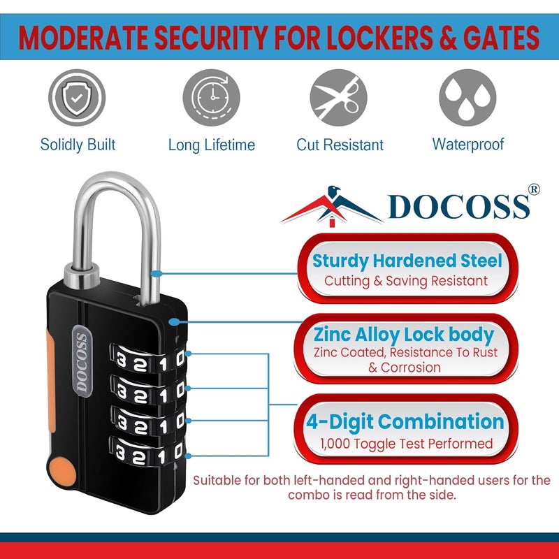 DOCOSS Metal 4 Digit Combination Number Lock for Bag Luggage Locks,Pack of 2 (Black,Grey) - Image 2