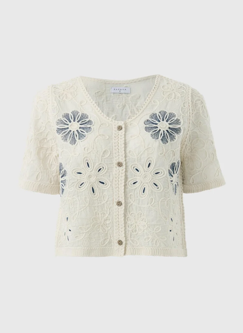ماتلان Cream Crochet Button Front Top