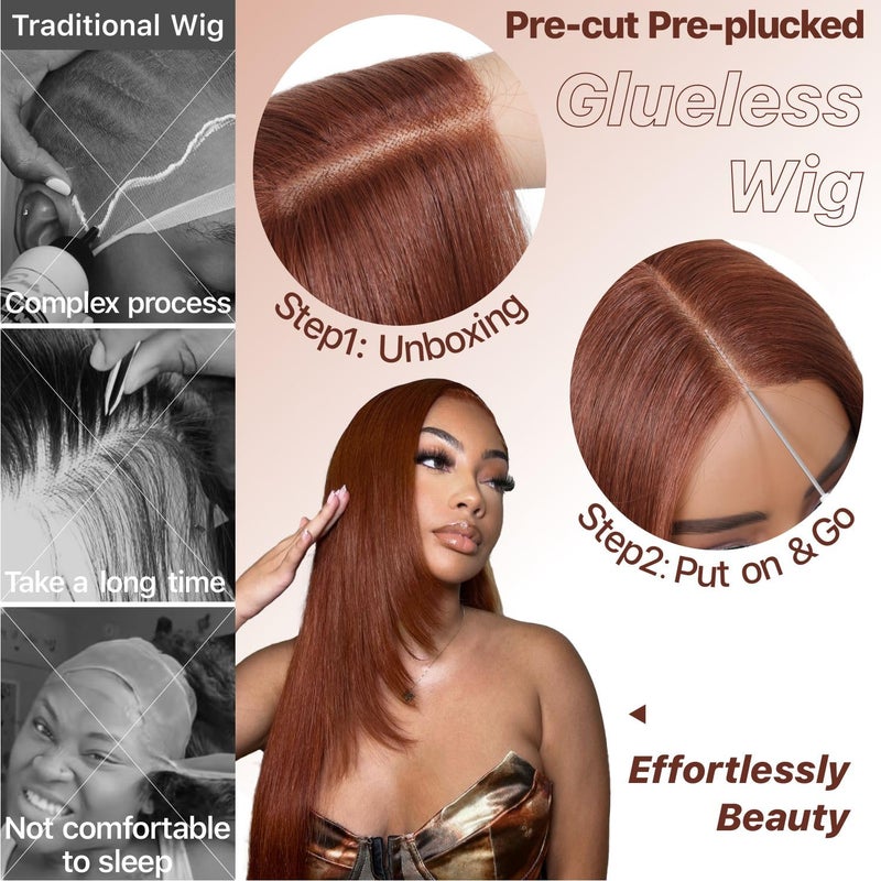 BrownBomb Cooper Blond Wear and Go Glueless Wigs Pre Plucked Pre Cut for Beginners Synthetic Lace Front Wigs For Woman With Bangs Long layered Straight 26 Inch Ginger Highlights 3 Seconds to Wear - Image 5