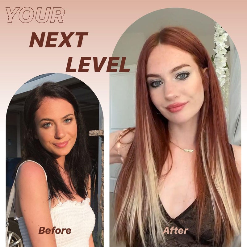 BrownBomb Cooper Blond Wear and Go Glueless Wigs Pre Plucked Pre Cut for Beginners Synthetic Lace Front Wigs For Woman With Bangs Long layered Straight 26 Inch Ginger Highlights 3 Seconds to Wear - Image 2